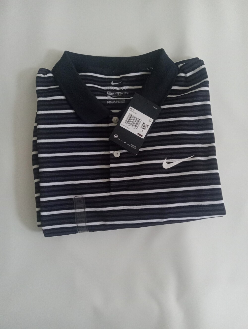 NWT Nike Dri-Fit Black /Charcoal Gray  Striped Golf Shirt Sz XL